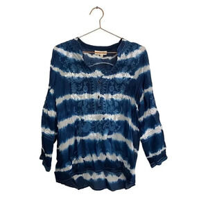 All About Her Women's Blue Long Sleeve Tie Dye Quinn Button-Up Top Size Medium